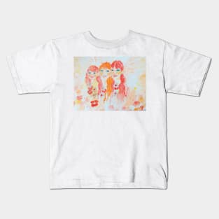 Drawing of Three Cute Fairies With Beautiful Hairs Kids T-Shirt